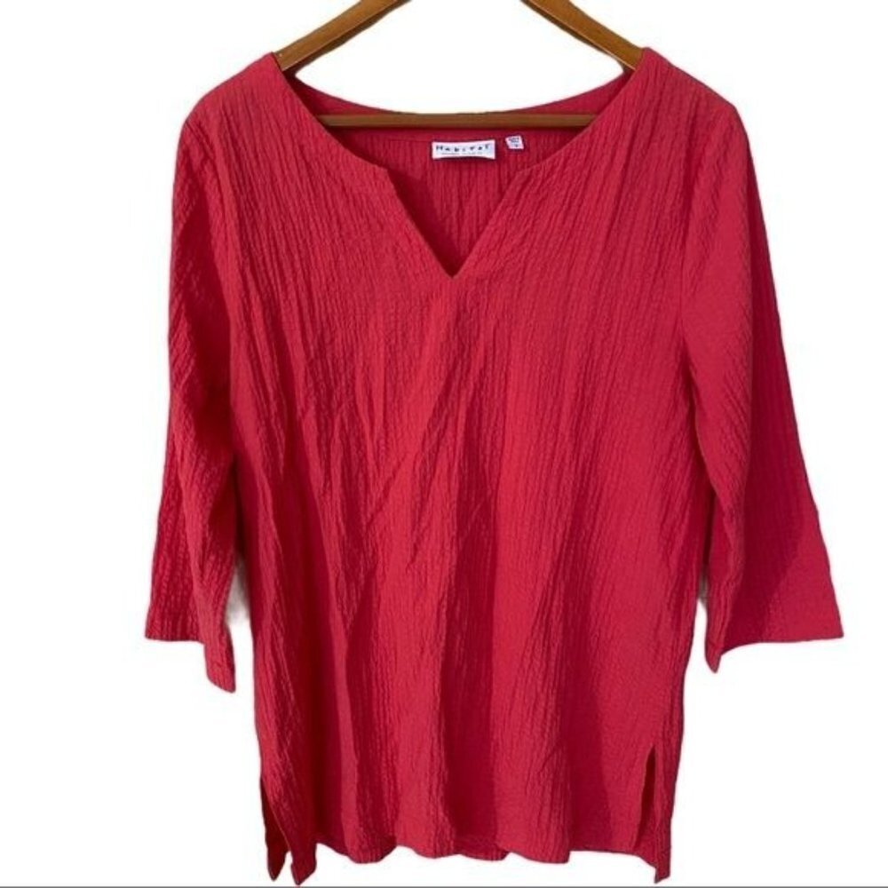 Habitat Textured V Neck 3/4 Sleeves Casual Top Size S